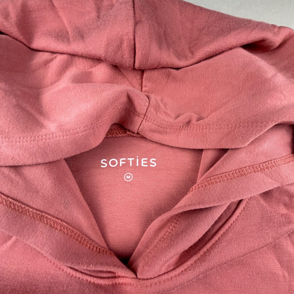 Softies Lounge Set Hoodie Jogger Women Medium Pink Solid Knit 2 Piece Loungewear - Picture 4 of 9